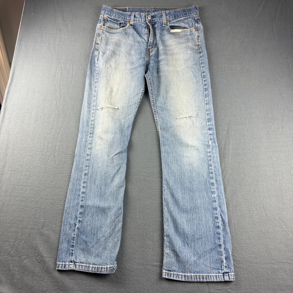 Levis 527 Jeans Mens 33x32 Blue Slim Fit Bootcut Rodeo Cowboy Western Distressed